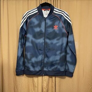 Adidas Boy’s L (13/14) Navy Blue/White Track Jacket Zip Up Side Pockets Ribbed
